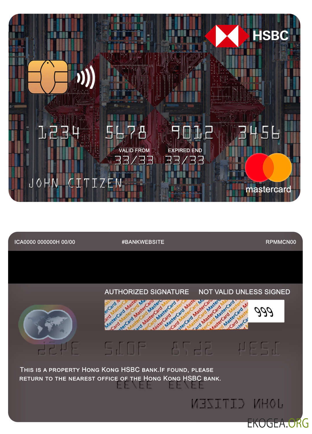 Mastercard de la banque HSBC de Hong Kong template